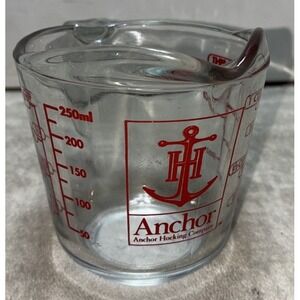 Vintage Anchor Hocking  1 Cup Glass Measuring Cup Clear Red Print 8 oz #696